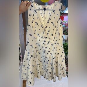 Universal Thread White Blue Floral Button Front Mini Dress L Pockets